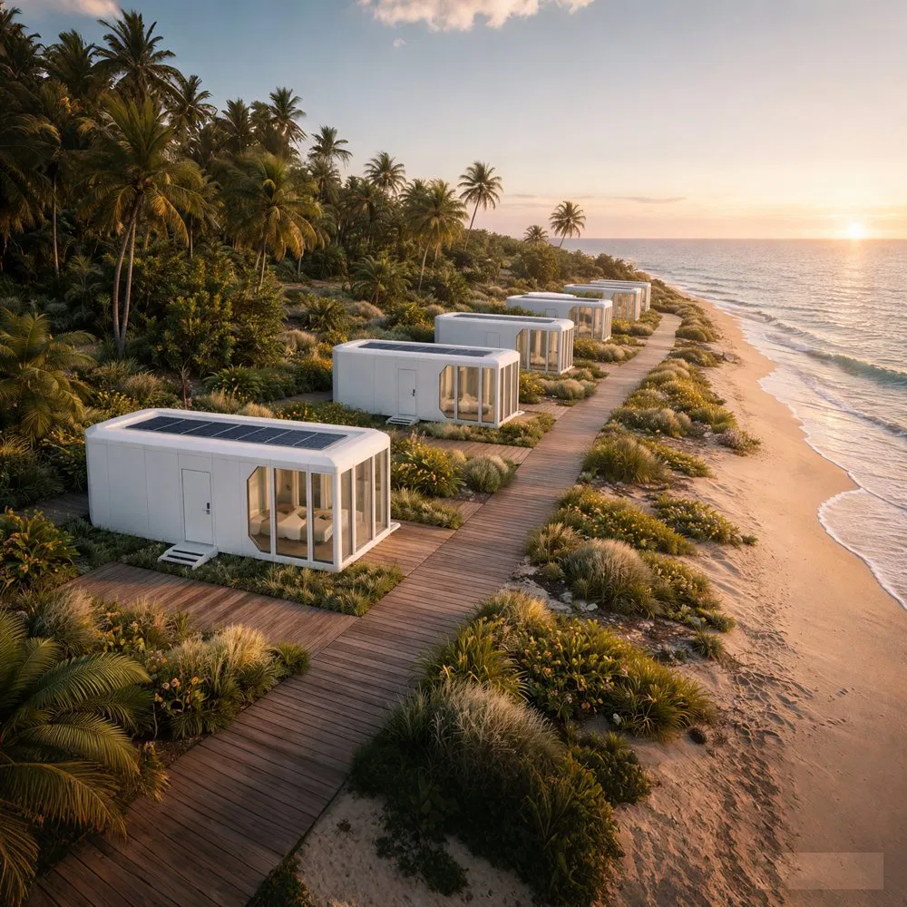 Unidad de vivienda prefabricada modular transportable inteligente para resort hotelero, camping y despliegue flexible