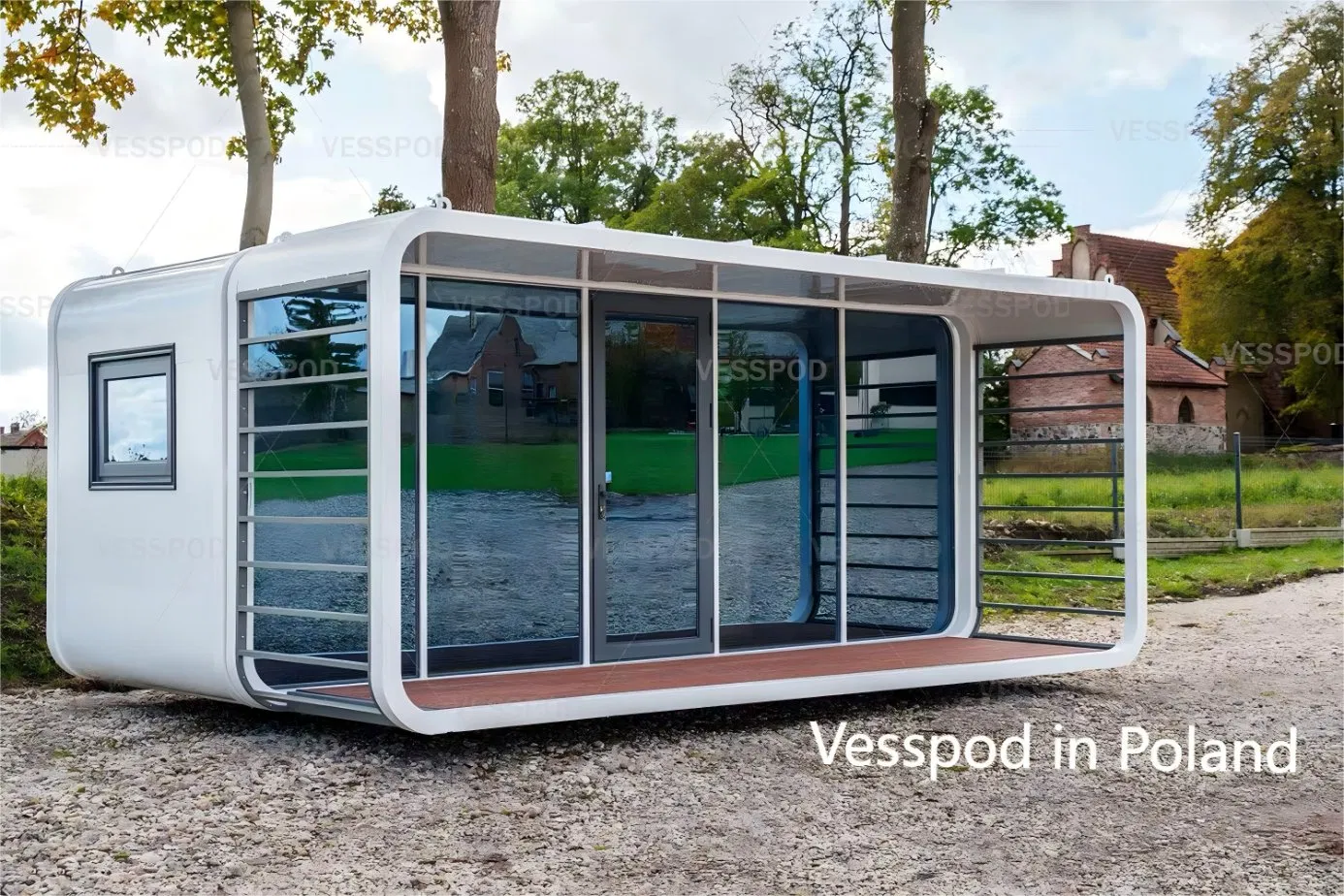 Unidad de hotel de manzana de acero moderno portátil con pérgola exterior