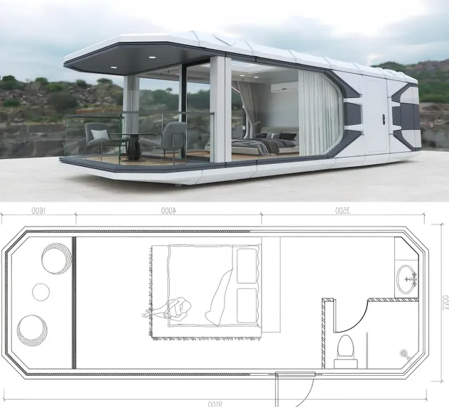 Diseño de lujo de casa cápsula prefabricada