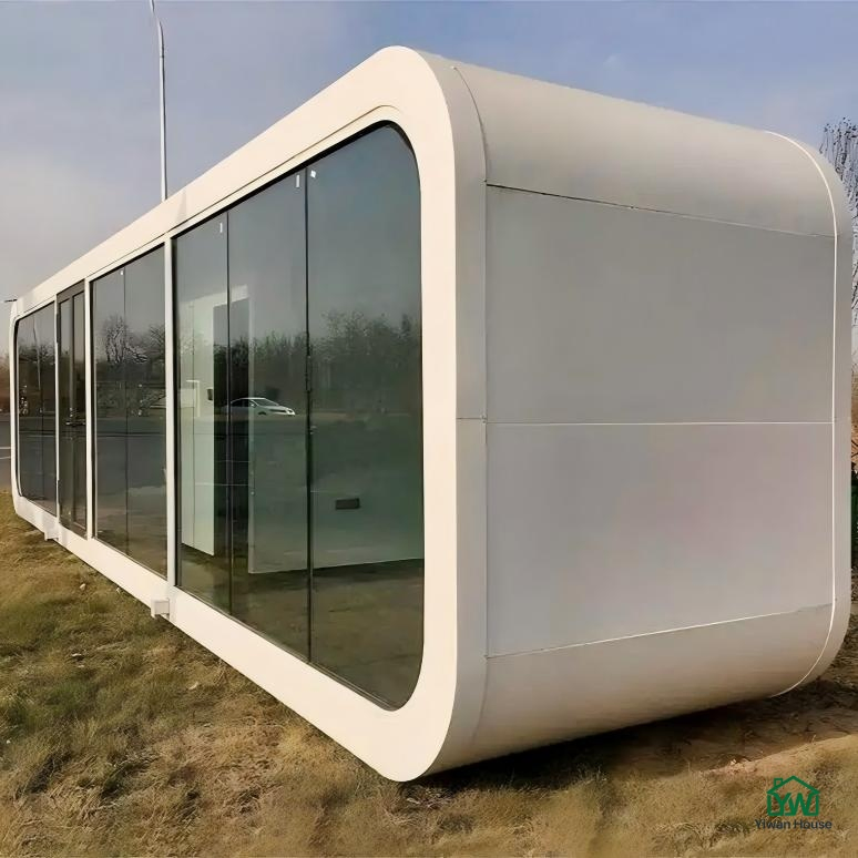 Unidad de dormitorio y baño totalmente amueblada de vivienda prefabricada premium terminada para operación de resort de glamping mini hotel 20FT cápsula transportable cabaña de manzana