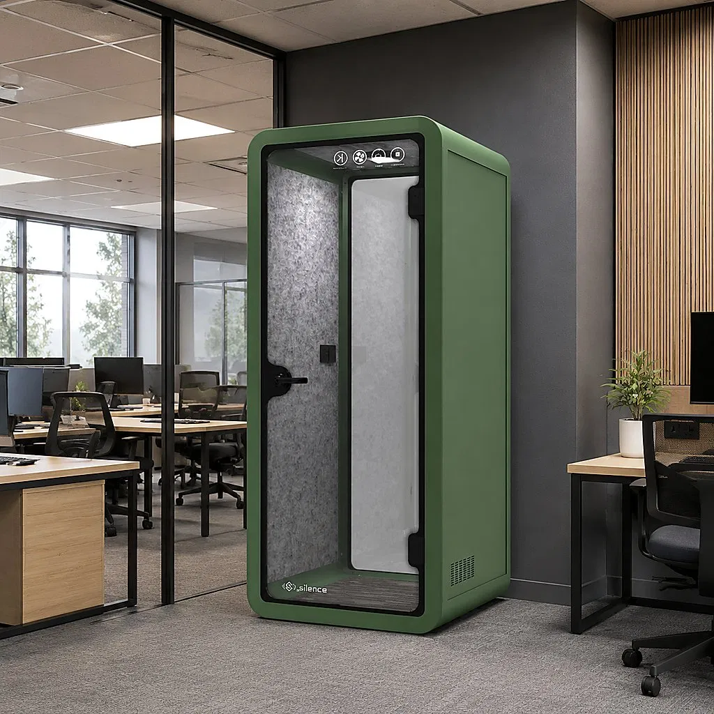 Cabina de oficina modular transportable con panel de pared de calendario de borrado en seco incorporado