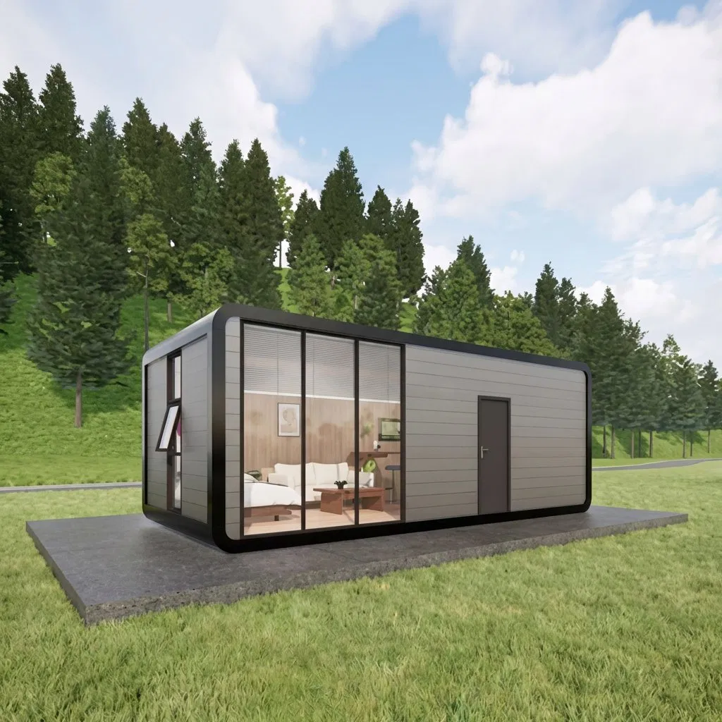 Casa cápsula de manzana insonorizada y aislada para vivir en tranquilidad en un resort de montaña