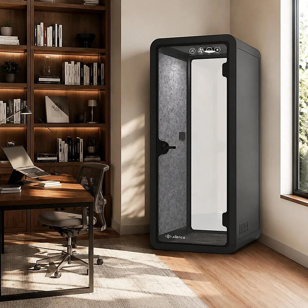 Cabina de espacio de trabajo transportable prefabricada con soporte integrado para sombrilla