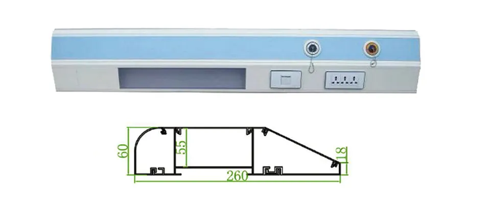 Unidad de cabecera de cama hospitalaria modular con sistema integrado de gas, eléctrico, energía, iluminación y comunicación
