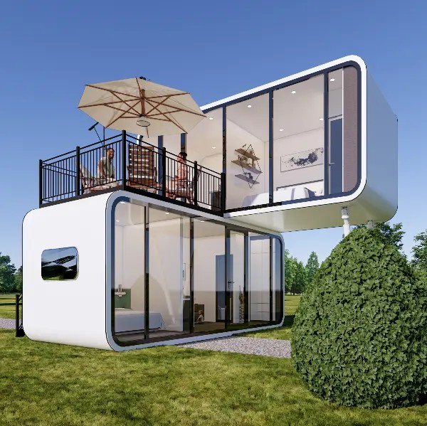 Casa cápsula de acero de alta calidad con certificado CE e ISO, instalación rápida, casa contenedor portátil modular fabricada, cabaña de manzana para vivir y oficina