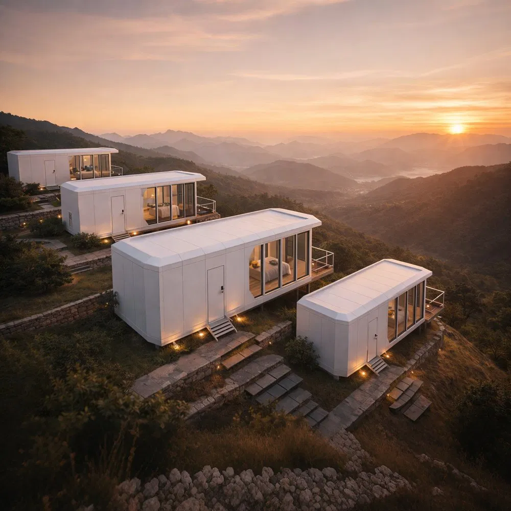 Construcción de cápsulas prefabricadas de alojamiento modular para proyectos de resorts remotos con sistema de instalación rápida