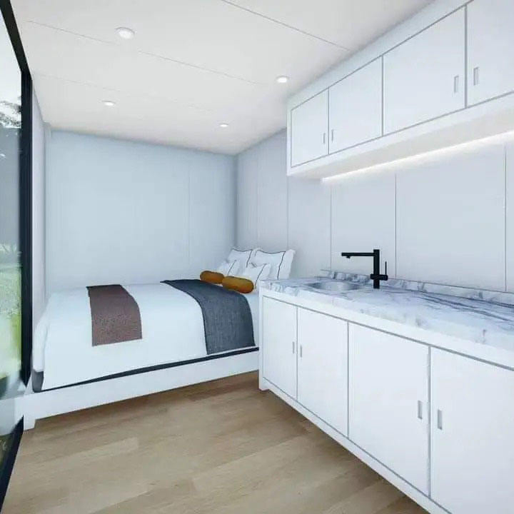 Casa cápsula prefabricada inteligente de Apple para alojamiento de lujo en sitios de glamping