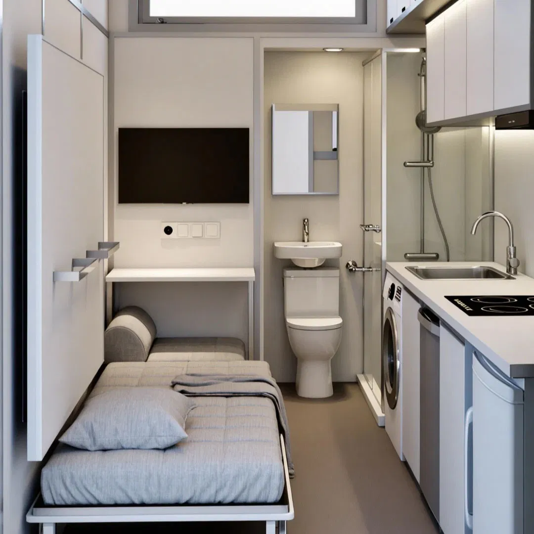 Amplia cabaña modular transportable de acero para almacenamiento de manzanas