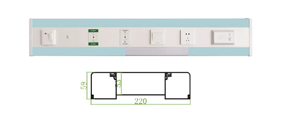 Unidad de cabecera de cama hospitalaria modular con sistema integrado de gas, eléctrico, energía, iluminación y comunicación