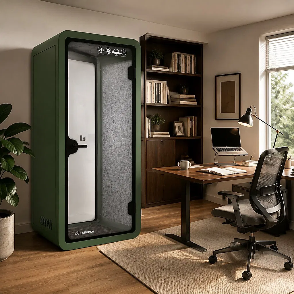 Cabina de oficina modular transportable con panel de pared de calendario de borrado en seco incorporado