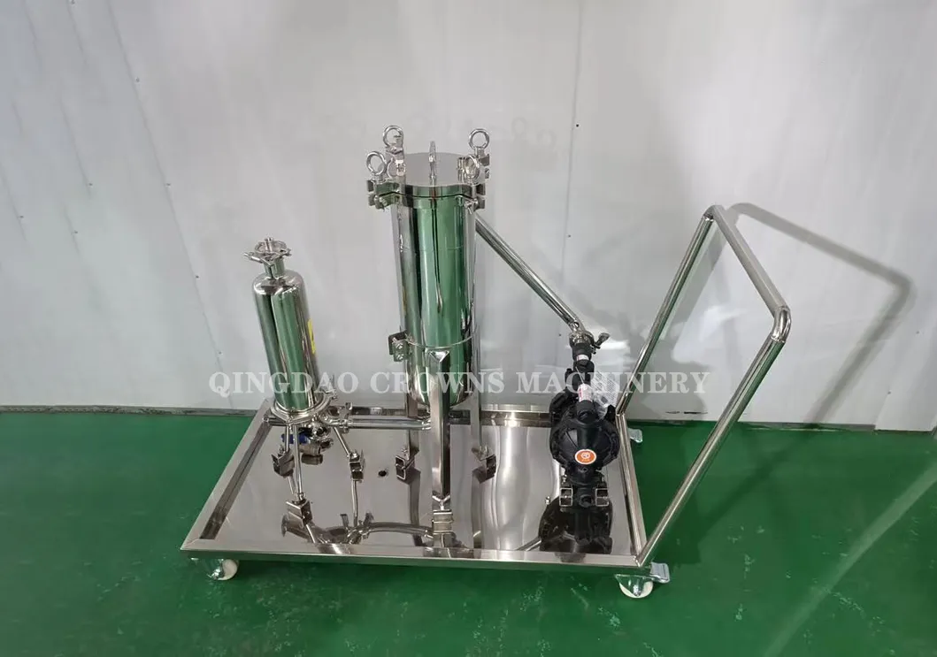 Unidad de filtro montada en carro portátil con bomba, vivienda de filtro de bolsa y cartucho de acero inoxidable sanitario para jarabe, aceite comestible