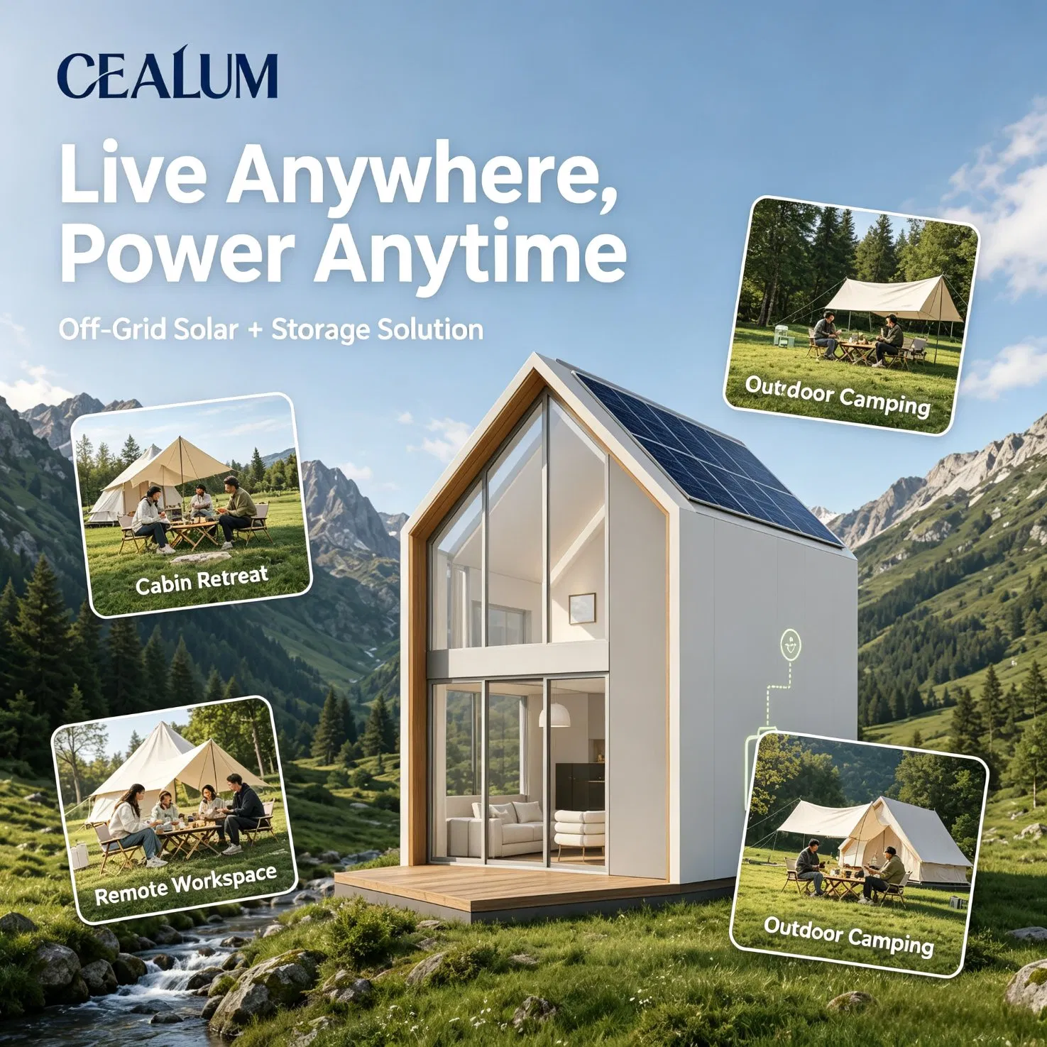 Casa Tiny Modular Autónoma y Autopropulsada, Cabaña Solar Cero Carbono Preconstruida Cealum con Almacenamiento de Energía de Batería, Villa de Glamping Transportable Lista para Exportar