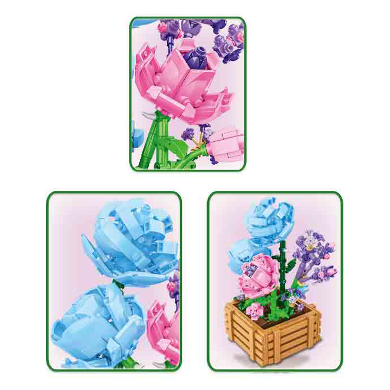 QS Toys Creative DIY ABS Plastic Assembly Teys Flower Branch كتل الإنشاء عرض العناصر نماذج تعليمية مجموعة الهدايا للفتيات