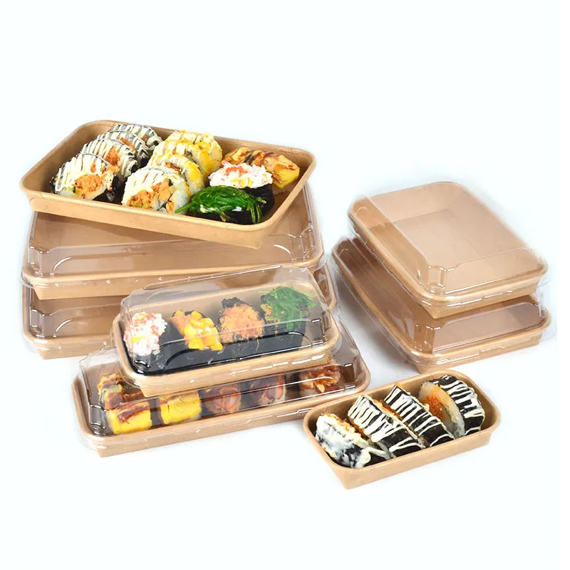 Eco Disposable Biodegradable Sustainable Kraft Paper Sushi Plastictray Recyclable Lunch Packaging Food Paper Container with PLA Coating