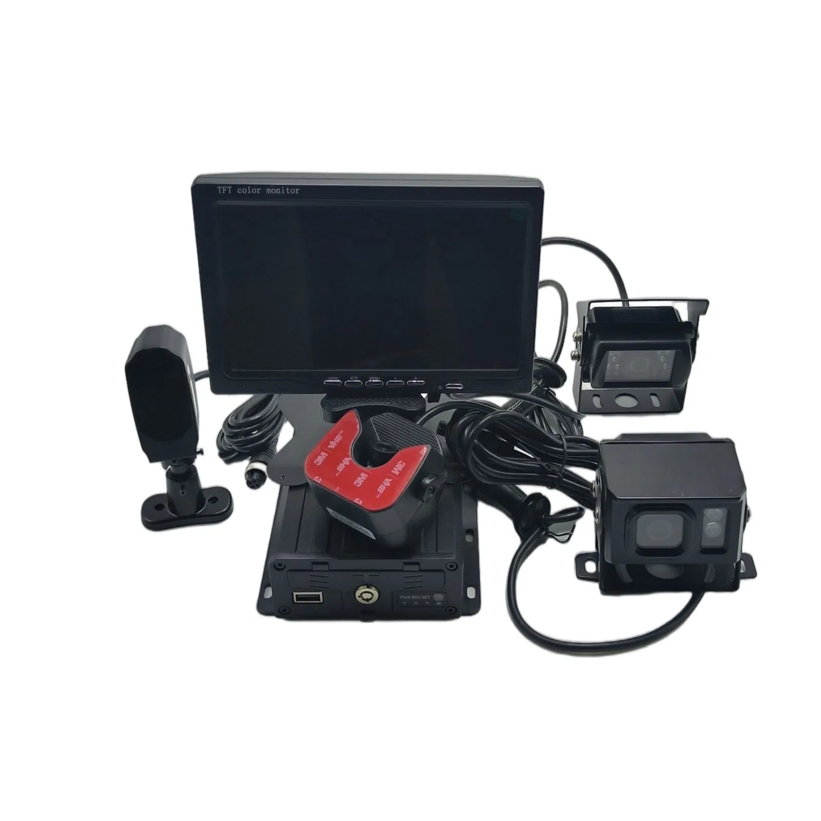 an All-in-One 4-Channel 1080P Mobile DVR Integrates Real-Time Surveillance GPS Tracking and Fuel Monitoring for Logistics Fleets.