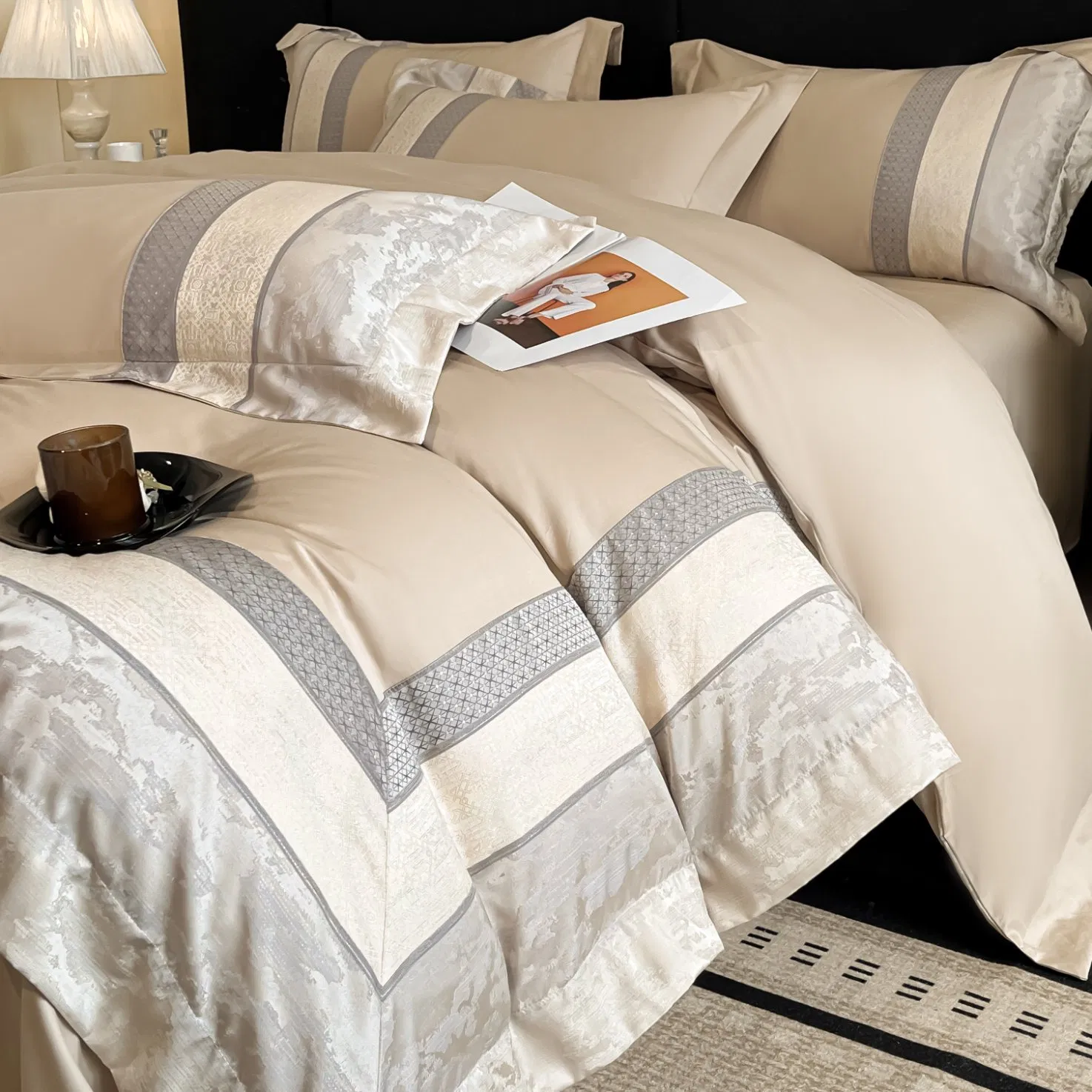 Eco Sustainable Egyptian Cotton Organic Satin Jacquard Textile Fabric for Bedsheet Pillowcase