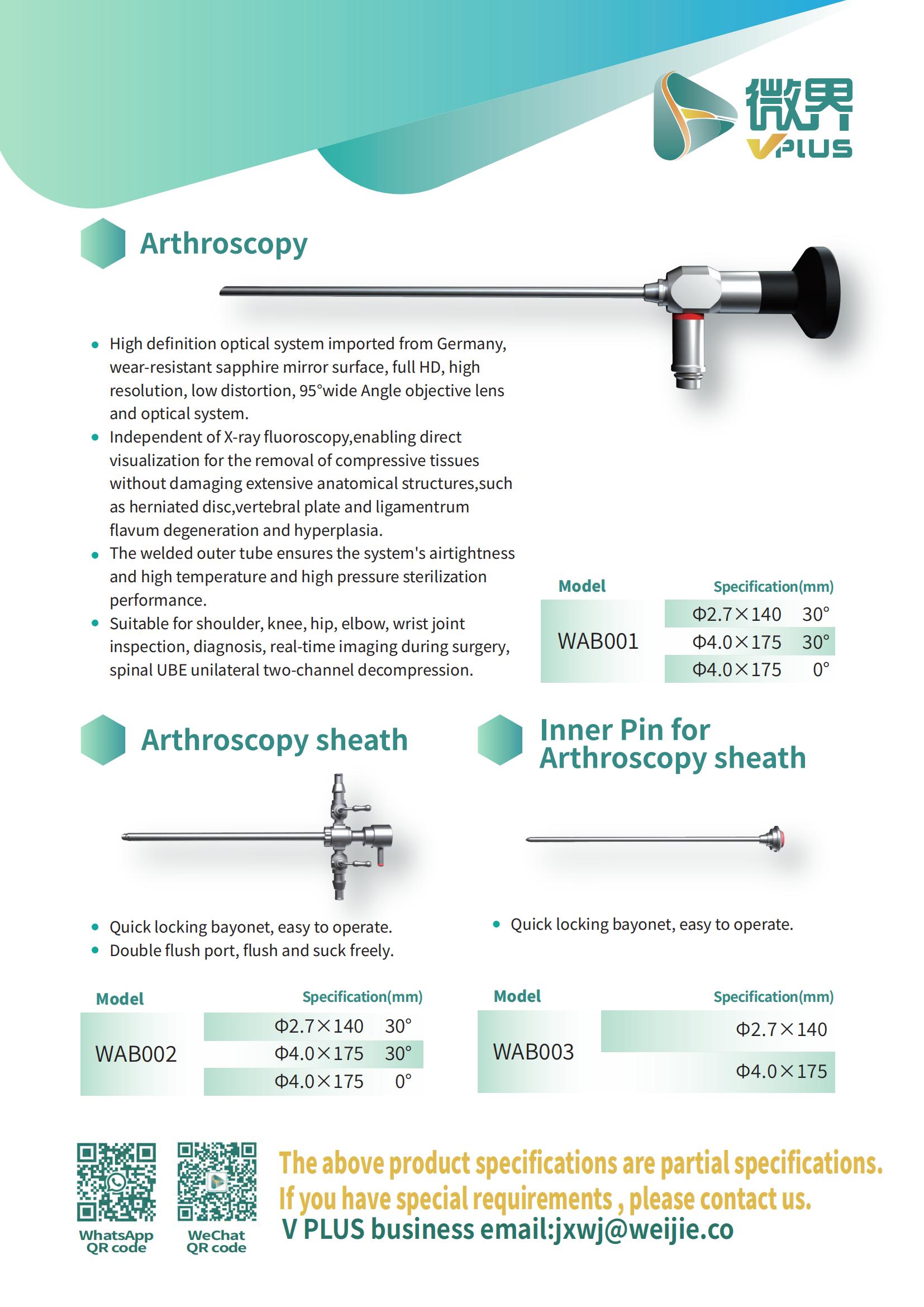 Orthopedic Optical Endoscopy Arthroscopy Sheath with Medical Imaging Equipment Properties