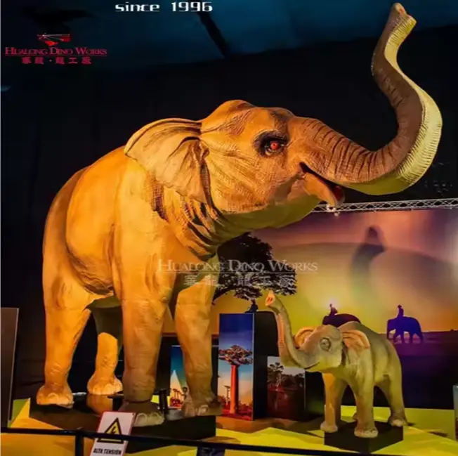 Life-size animatronic African elephant with flapping ears
