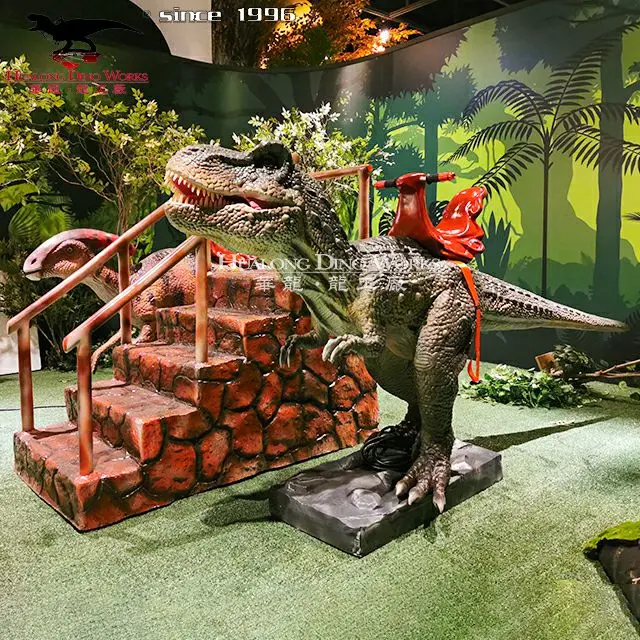 Animatronic riding dinosaur for family theme park attraction
