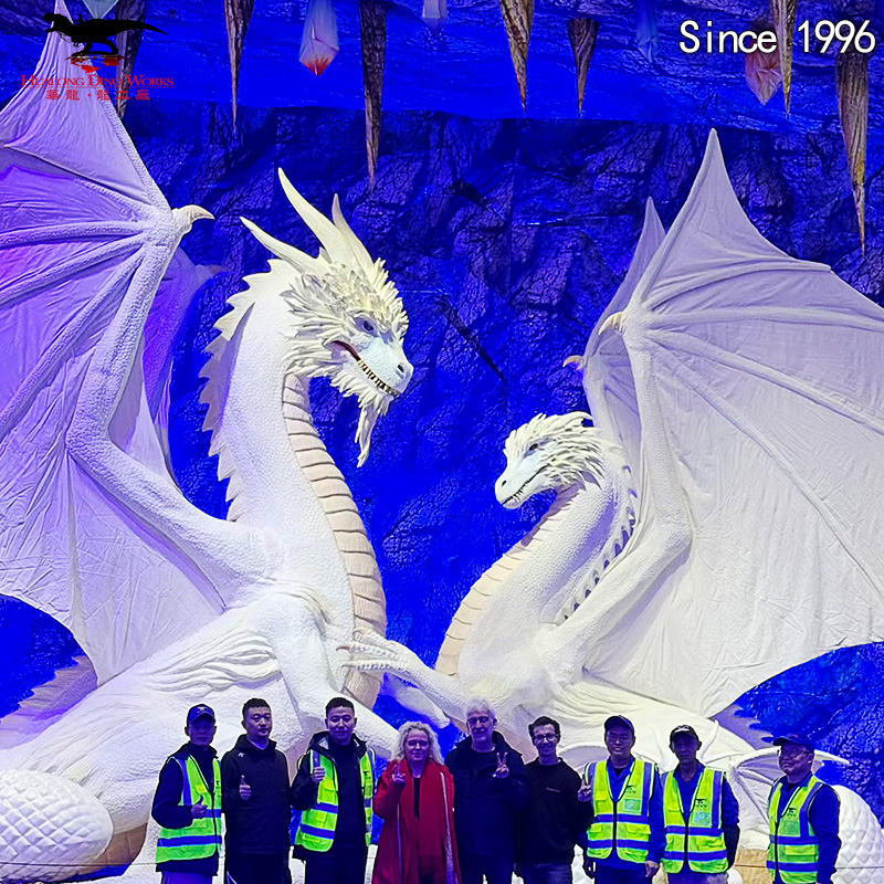 High-Quality Custom White Dragon Model CE Certified Mythical Ice Dragon Fantasy Sculpture for Fantasy Theme Parks & Outdoor Display Lightweight High-Quality Foam Customization Factory, Factories