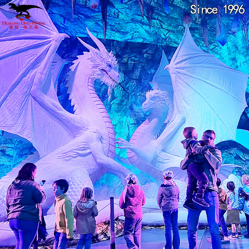 High-Quality Custom White Dragon Model CE Certified Mythical Ice Dragon Fantasy Sculpture for Fantasy Theme Parks & Outdoor Display Lightweight High-Quality Foam Customization Factory, Factories