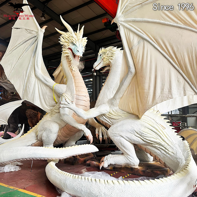 High-Quality Custom White Dragon Model CE Certified Mythical Ice Dragon Fantasy Sculpture for Fantasy Theme Parks & Outdoor Display Lightweight High-Quality Foam Customization Factory, Factories