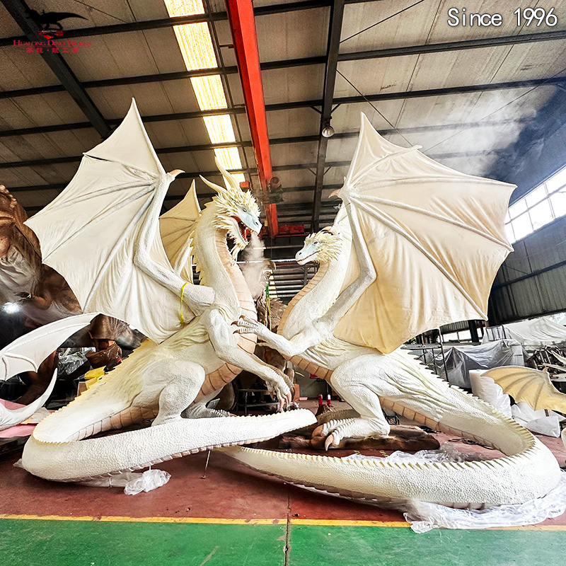 High-Quality Custom White Dragon Model CE Certified Mythical Ice Dragon Fantasy Sculpture for Fantasy Theme Parks & Outdoor Display Lightweight High-Quality Foam Customization Factory, Factories