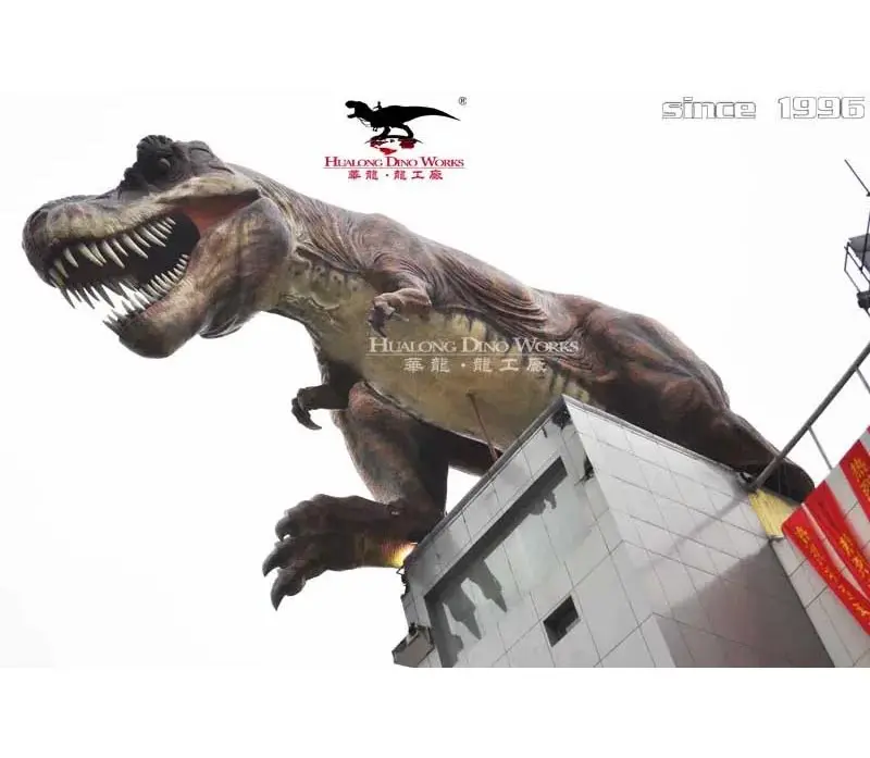 Animatronic dinosaurs placed in a natural scenic park