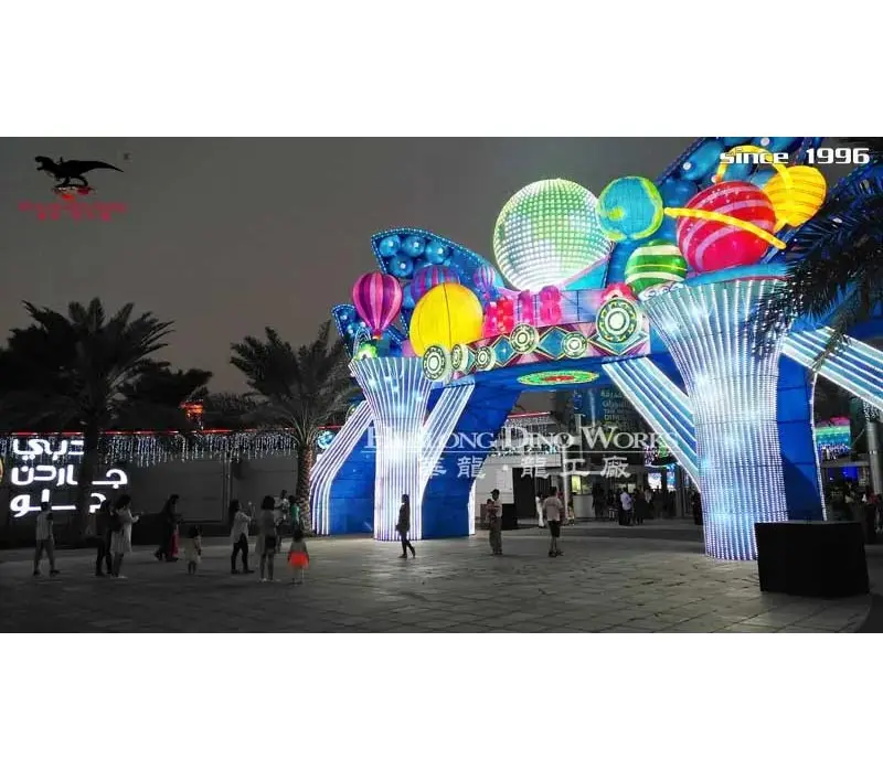 Zigong-style dinosaur lantern festival at night