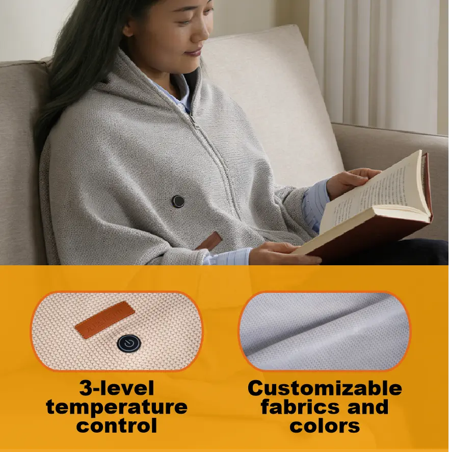 Wholesale USB 5v low voltage far infrared therapy graphene electric heating blanket shawl Suppliers, Factory