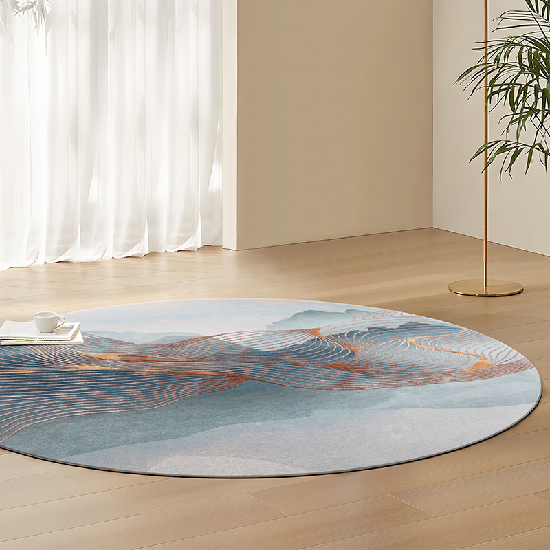 Blue Golden Round Carpet Wool Rugs Living Room Rug
