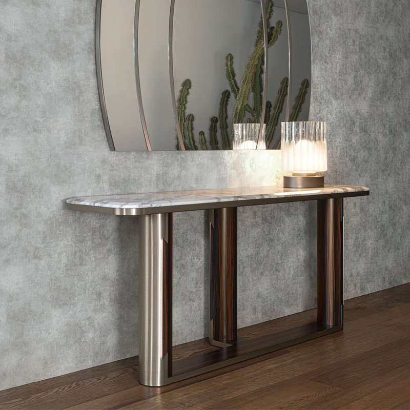 Marble Top Console Table with Stainless Steel Legs Solid Wood Decor for Entry Villa Living Room Bedroom