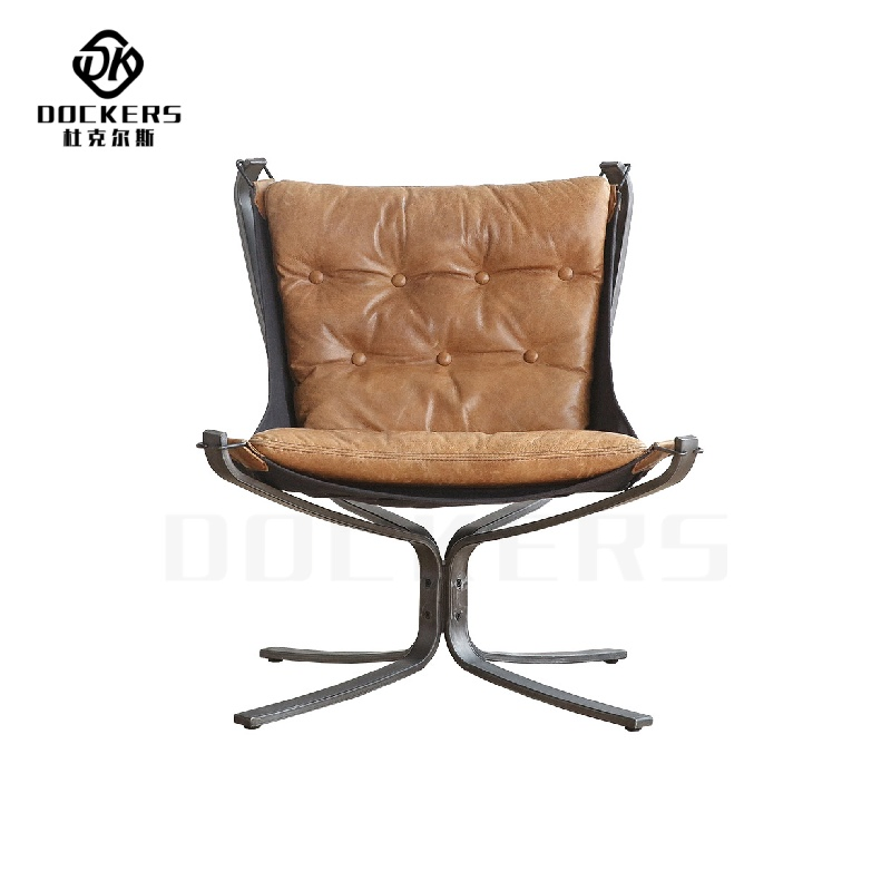 Modern Elegant Vintage Style Brown Foshan Home Hotel Living Room Study Room Metal Frame Legs with Soft Goose Down Upholstery Leisure Lounge Leather Accent Chair