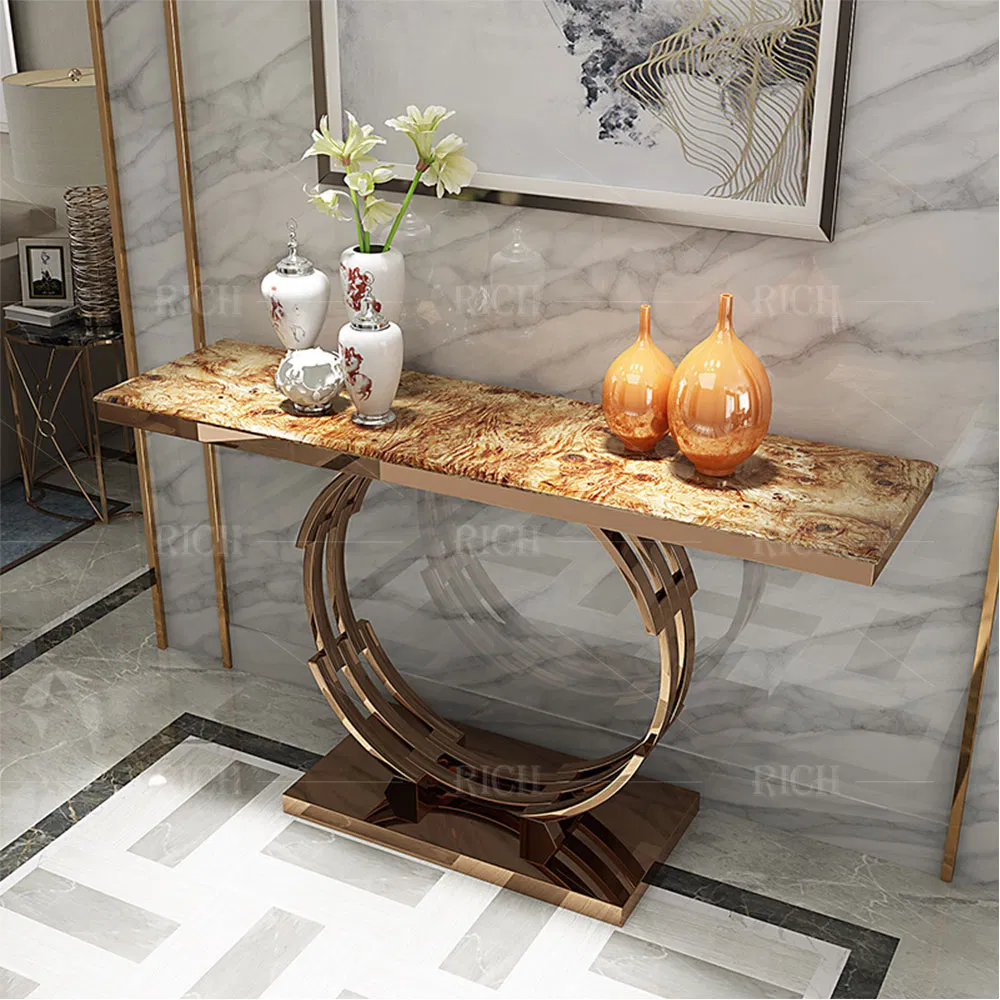 Entry Console Table with Marble Top Narrow Metal Stainless Steel Entrance Table Hallway Marble Console Table
