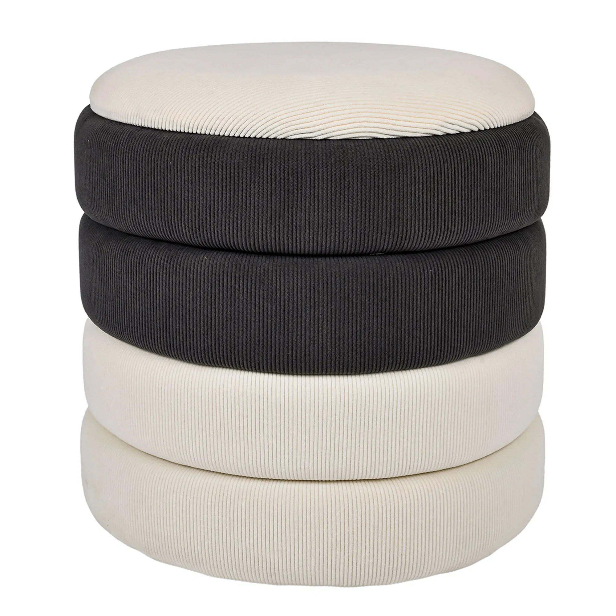 Round Storage Fabric Ottoman for Living Room, Bedroom