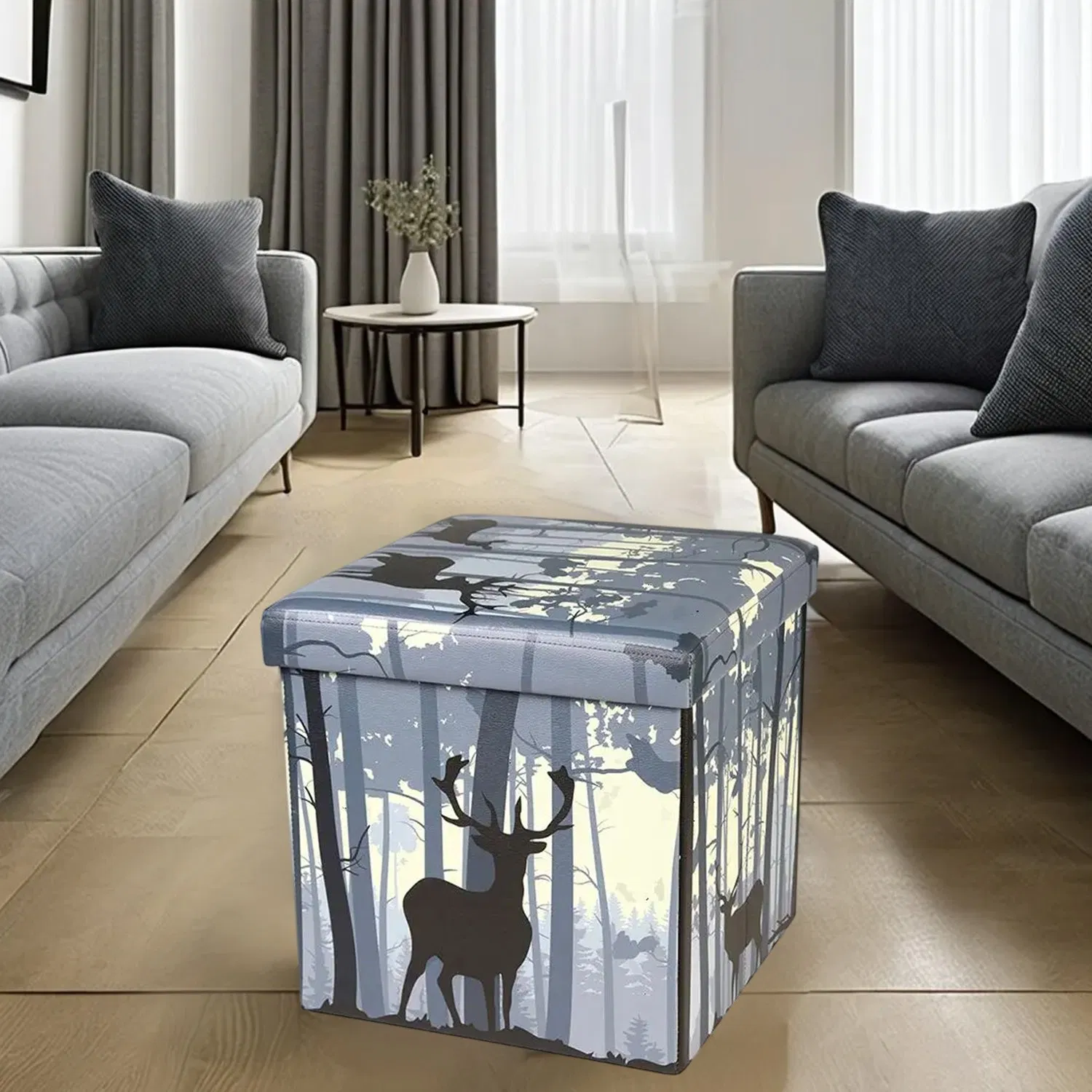 Hot Sale Linen Foldable Storage Ottoman Box Settee Storage Stool