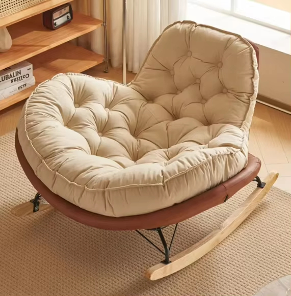 Luxury Nordic Modern Rocking Chair with Footstool, Velvet Leather Accent Lounge Armchair, Multifunctional Comfortable Sofa for Living Room