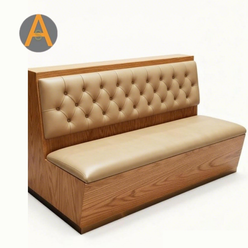 Modern Leather Restaurant Bench Seating with Solid Wood Frame for Hotel Bistro Dining Area Lounge