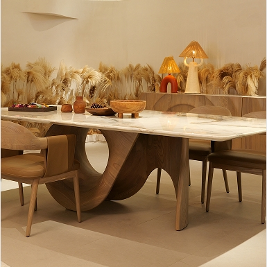 Contemporary Home Wooden Furniture Marble Top Modern Restaurant Dining Table