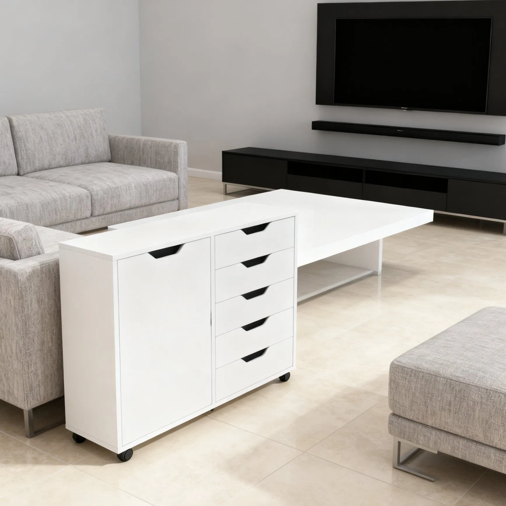 Contemporary Multiple Storage Space Movable Living Room Wooden Storage Cabinet