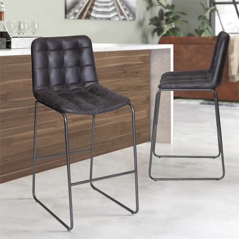 Metal Feet Counter Height Bar Stools Synthetic Leather Upholstered Armless Kitchen Stool (ZG21-011)