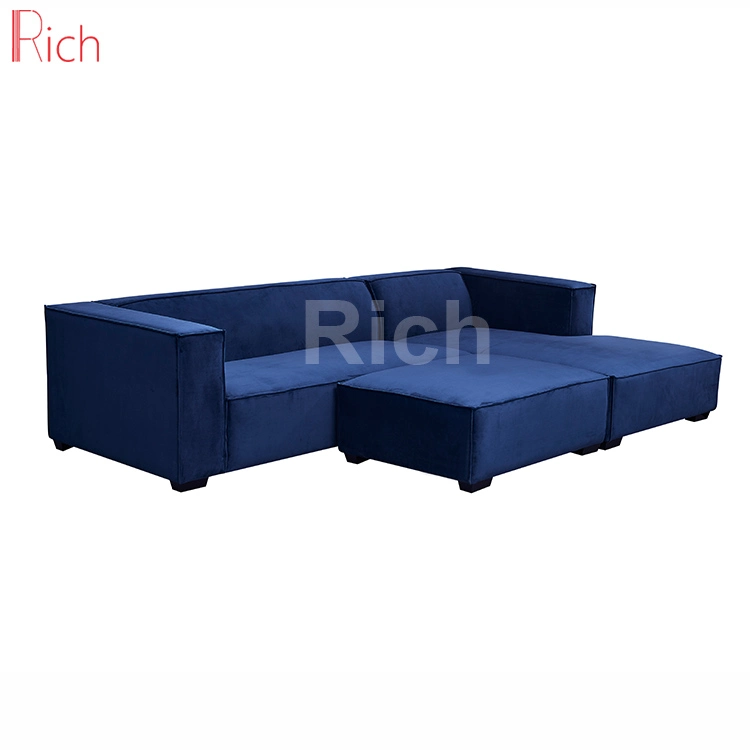 Living Room Furniture Square Sofa Footstool Blue Velvet Ottoman