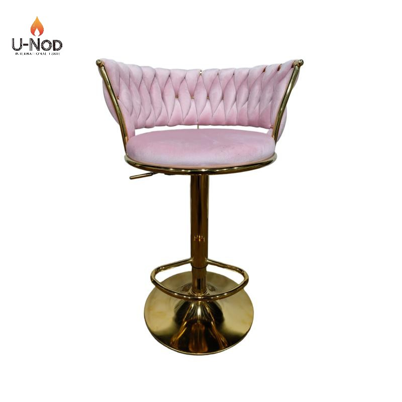 Luxurious Velvet Pink Swivel Barstool for Bar and Kitchen Use