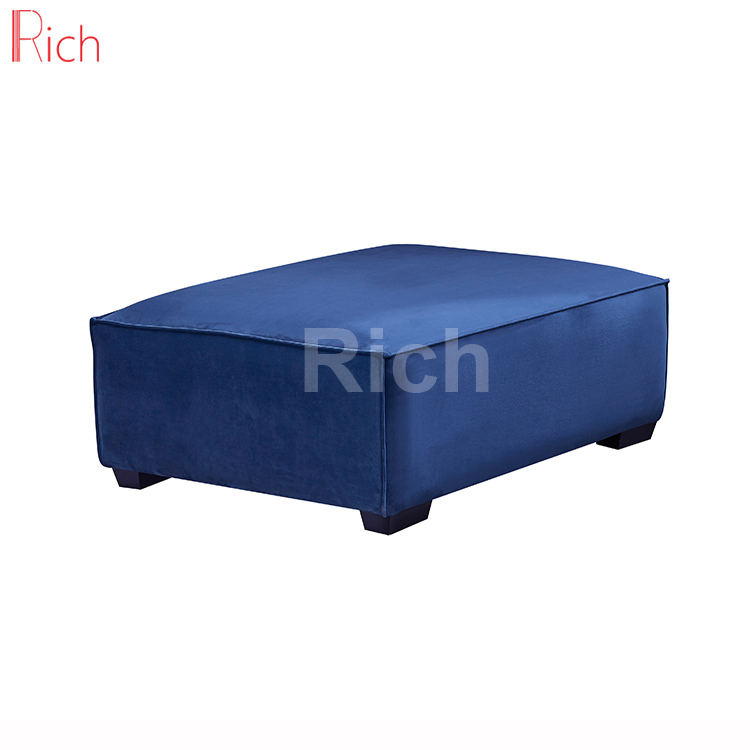 Living Room Furniture Square Sofa Footstool Blue Velvet Ottoman