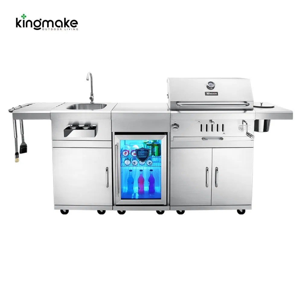 Stainless Steel BBQ Island with Wheels Wholesale Heavy Duty Grill Outdoor Kitchen Island for Restaurant