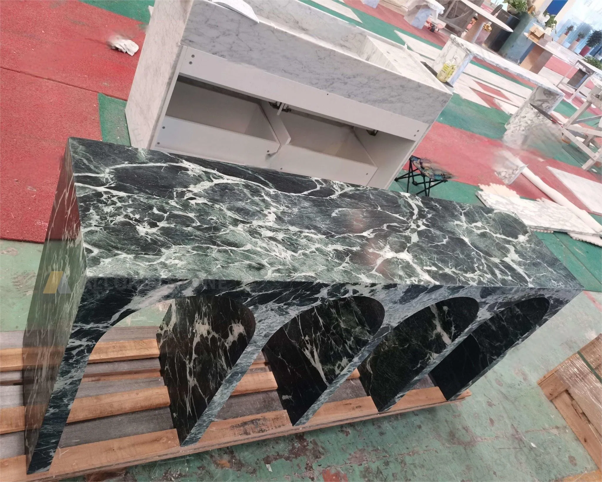 Customized Natural Stone Living Room Furniture Porch Entry Table Luxury Prada Green Marble Foyer Console Table