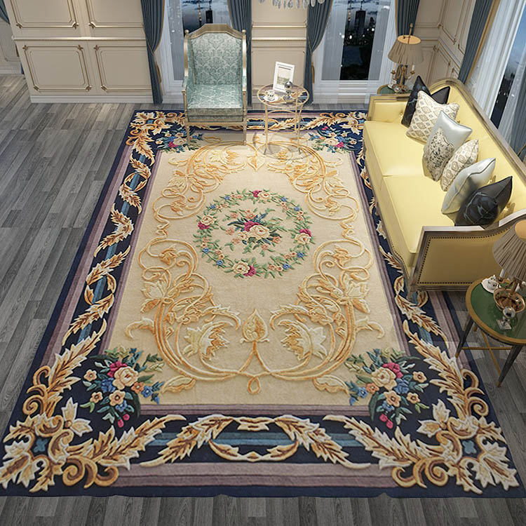 2m X 3m Gold European Style Luxury New Zealand Wool Thick Hand Tufted Carpet Rug for Home Living Room Bedroom Floor