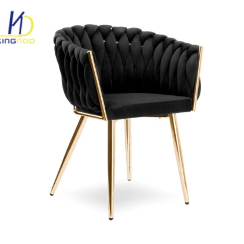 Luxury Modern Furniture Soft Upholstered Fabric Metal Frame Woven Velvet Dining Chair for Restaurant/Living Room/Leisure Accent