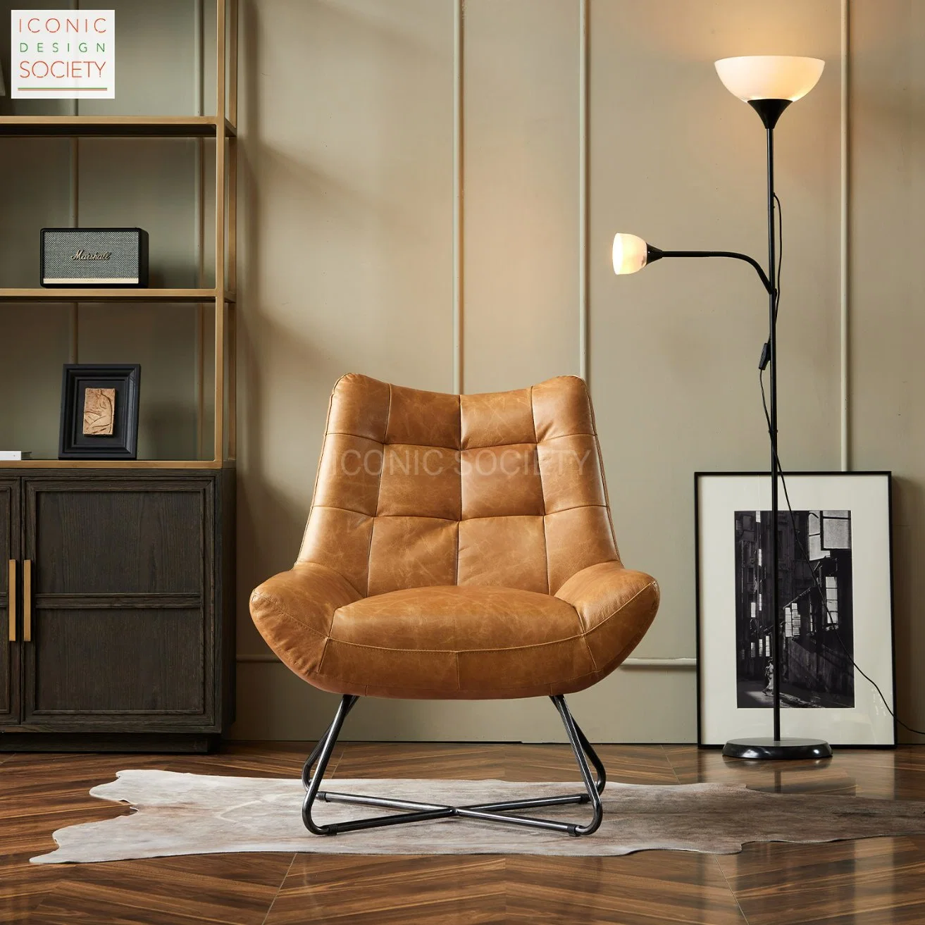 Modern Hotel Furniture Metal Handmade Lounge Leisure Genuine Leather Accent Chair