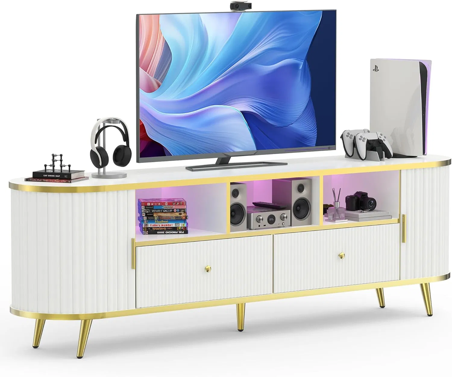 Luxury Modern TV Console Round TV Cabinet Stand Solid Wood TV Stand